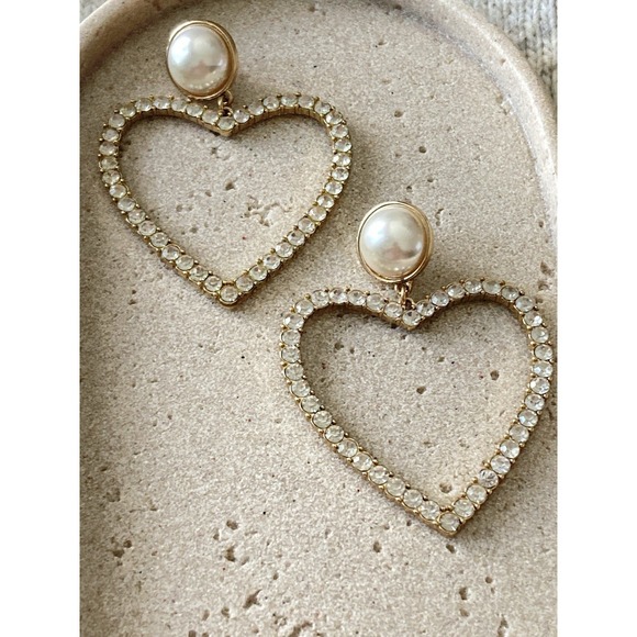 The Unbranded Brand Jewelry - Sugarfix Heart Drop Earrings Faux Pearl Rhinestone Gold Tone Statement Dangle